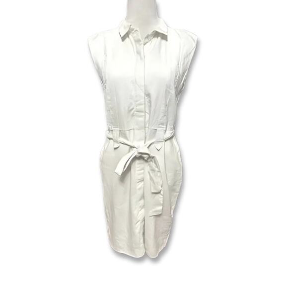 Halogen Utility Shirt Dress Mini Button Up Sleeveless Linen Blend White XS NWOT - Picture 2 of 10
